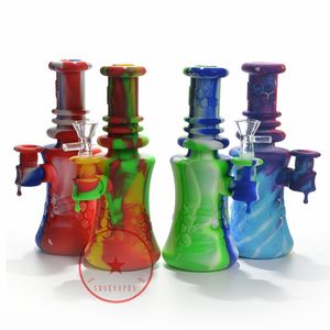 Cool Colorful Three Rings Silicone Hand Tube Glass Dry Herb Tobacco Filter Handle Bowl Portable Bong Cigarette Holder Smoking Pocket Handpipes Waterpipe Pipes DHL