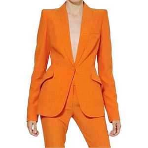 2023高品質のオレンジパンツスーツワークスーツol2ピースセットブレザージャケットペンシルパンツ女性セット