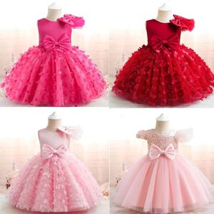 Sommar 1 år Kid Christening Princess Dress Vestidos Toddler Birthday Party Children 3D Butterfly Baptism Baby Girl Clothes L2405