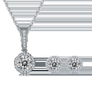 Bröllop smycken set hanyu 925 sterling silver mosonit halsband örhänge set blommor formad d-färg rund engagemang