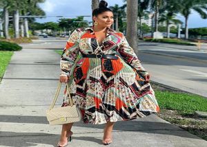 Plus Size afrikanische Kleidung Frauen Sommer Maxi Kleid Vintage Belt Print Langarm Boubou Afrikum Femme Vestidos 2205266262742