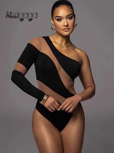 Kobiety Jumpsuits rompers ahagaga seksowne kobiety body siatkowe patchwork jedno ramię w modzie strrwear zwykłe swobodne szczupłe osłony rompers t koszule żeńskie y240515