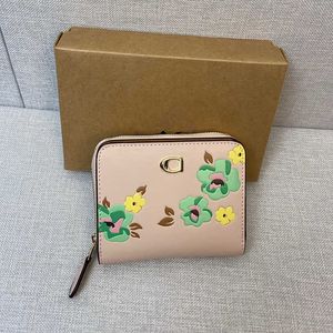 pionowe portfele karty projektant portfel Kobiety Fold torebki z zamkiem dziewczyny świeży kwiat nadruk luksusowe skórzane torba sprzęgła 240517