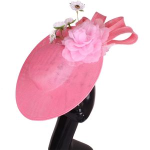 Elegant Pink Feather Fascinator Wedding Bridal HairClip Hat For Party Cocktail Headpiece Lady Chic Floral Pattern HeadWear 240430