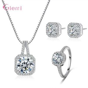 Wedding Jewelry Sets Deluxe Bridal Set 925 sterling silver with AAA cubic zirconia inlaid pendant earrings