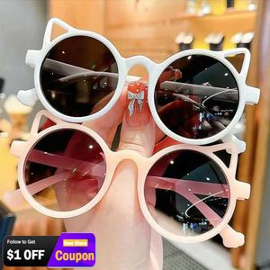 Ragazzi per bambini ragazze cartone da gatto cartoon rotonde per bambini adorabili occhiali da sole a forma di orso uv400 protezione classica occhio l2405