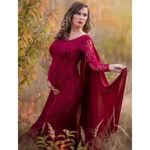 Women Long Chiffon Batwing Cape Sleeve Maternity Elegant Slim Fitted Gown Flowy Pregnancy Maxi Photography Dress for Baby