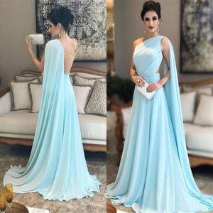 2021 Billiga en axelchiffon Long Bridesmaid Dresses Elegant Ruched Wedding Guest Party Maid of Honor Dresses 291J