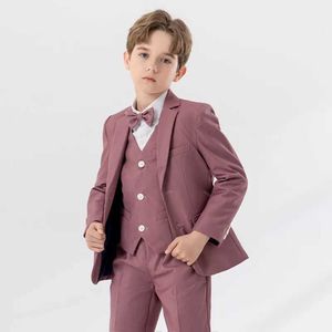 Anzüge Kinder weiß rosa Jacke Weste Hosen Bowtie 4ps Klavierparty Kleid Kids Zeremonie Foto Anzug Blumenjungen Performance Kostüm Y240516