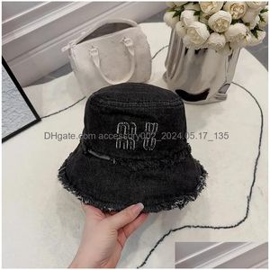 Wide Brim Hats Bucket Cap Designer Hat Luxury Women Men Fashion Denim Edge Letter Embroidery Sunshade Casual Couple Drop Delivery Acce Oti8B