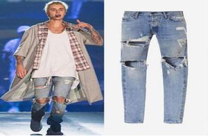 Men039s Jeans West Clothes Streetwear Light Blue Hip Hop Rockstar Ankle Zipper Destroyed Ripped Skinny For Men166486719972251