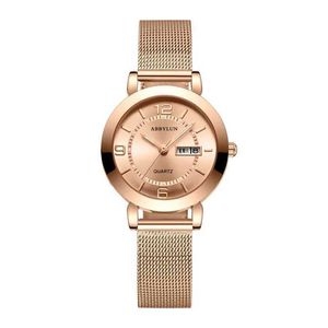 Наручительные часы Abbylon 602 Оригинальные элегантные женские часы Quartz с модным дизайном Стальной ремень Водонепроницаемый календарь Имплексированный женский Watchl2304