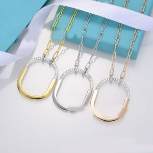 Modedesigner halsband S925 t guld silver pläterad hemlås roshänge halsband diamant charm kedja kvinnor smycken parti gåva toppkvalitet