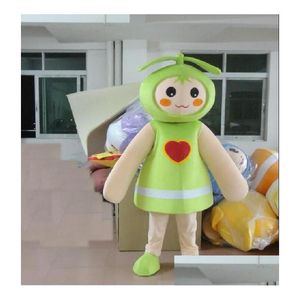 Mascot Green Seed Bud Sprout Burgeon Fenfen Plant Costume With Thin Arms Legs Small Hands Big Feet Head For Halloween Party Drop Del Dhbpq