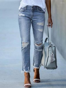 Women's Jeans Stretch 2024 Trend Blue Hight Waist Ripped Casual Fashion Streetwear Denim Pencil Pants