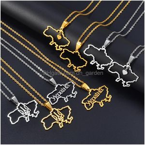 Andra Anniyo Outline Ukraine Map Pendant Halsband Rostfritt stål Hjärtflagga Ukrainska smycken 297521 Drop Delivery Otuki