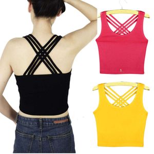 Sommerteile Ernte für Mädchen kreuzen Rückenlose Kinder Camisole Frauen untere Baumwolle junge Teenager in Dessous Uns -Shirts L2405