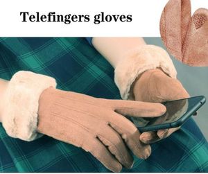 Fem fingrar handskar 4 färg kvinnor varm solid handled full finger mode vinter damer fleece plysch2579039