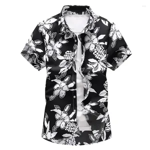 Herren lässige Hemden Männer Blumendruck schlanker kurzärmeler Sommer Hawaiian Urlaubsfeier rotblaues schwarzes Hemd Camisa Maskulina 6xl 7xl