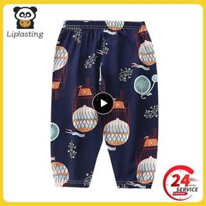 Trousers Spring Childrens Pants Girl and Boy Cute Printed Breathable Cotton Childrens Casual Mens Soft Thin Comfortable Childrens Home Pajamas d240517
