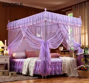 Summer Mosquito Net Bed Balmon Balking Łóżka 3 drzwi Otwórz Elegancki piękny koronkowy dom księżniczki Tekstyle 4 róg 3797074