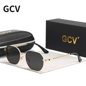 marka kobiet GCV Classic Retro prostokątne kwadratowe szklanki metalowej ramy, okulary przeciwsłoneczne Polaroid Soczewki Pudełko Oculos de Sol Gafas L240517