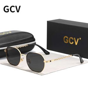 ブランド女性GCVクラシックレトロ長方形の正方形の金属フレームメガネ、サングラスポラロイドレンズボックスOCULOS DE SOL GAFAS L240517