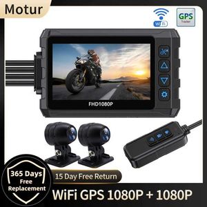 Câmeras de vídeo de ação esportiva Motocicleta DVR 1080p Câmera de motocicleta à prova d'água de corpo inteiro Wi -Fi GPS de acionamento por acionamento dianteiro e traseiro DVR DVR Black Bo