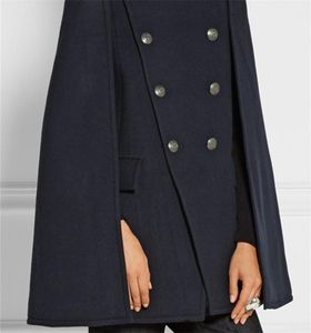 Storbritannien Fall Winter nyaste banan Designer Kvinnor Överdimensionerad Wool Poncho Navy Cape Coat Female Cloak Manteau Femme Abrigos Mujer 2012109207910