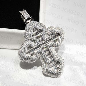 Regalo di Natale hiphop ghiacciato baguette rotonde vvs moissanite cross pendente e collana a catena per uomini gioielli