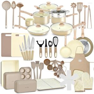 Cookware Sets Non-Stick And Bakeware Set Professional Home Kitchen Collection With Multi-Sized Pots Pans Heat-Resistant Tools