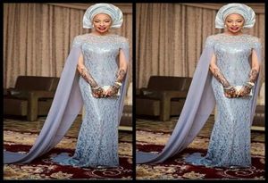Dresses Silver Lace Africa Evening Dresses With Chiffon Sleeves Sheath Floor Length Formal Aso Ebi Evening Gowns Custom Made Prom 9673485