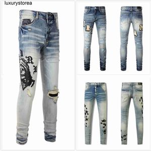 Designerjeans für Herren Jeans zerrissene Hip Hop High Street Wandermodik Pantalones Vaqueros Para Hombre Motorrad Stickerei Close Slim Fit Jeans Männer