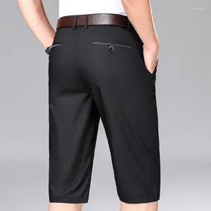 Pantaloni cortosi da uomo allungare il solido set di asciugatura per ufficio casual nero smart cimopere estate gamba dritta coreana