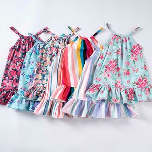 Summer Floral Slip Full Druk Sukienka swobodna sukienka dla dzieci odzież 1-5T L2405