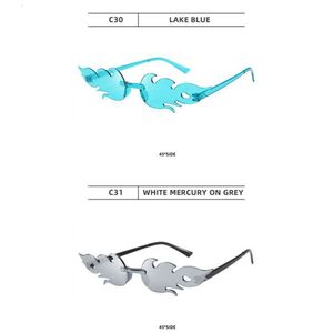 3PCSFashion Fire Flame Sunglasses Childen Rimless Narrow Retro UV400 Streetwear Eyewear Irregular Cycling Outdoor Sun Glasses