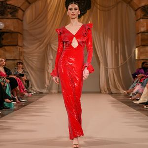Vermelho novo estilo de lantejoulas femininas de moda feminina elegante miçangas hollow damas vestidos por atacado navio grátis hl0926