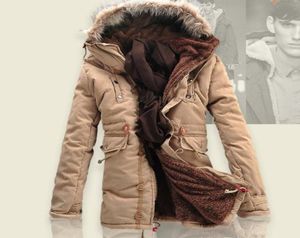 濃厚な暖かい長い冬のジャケットメンズファーフードウォームウィンターコートブラックグリーンメンダウンジャケットプラスサイズM3XL2380381