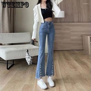 Women's Jeans WTEMPO Micro Flare Women Split High-waisted Slim Cropped Pants Korean Versatile Stretch Vintage Streetwear 2024