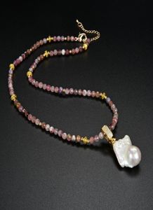 GuaiGuai Jewelry Natural 5mm Red Tourmaline Necklace Cultured White Keshi Pearl Pendant Real Jewlery Lady Fashion Jewellery8765558