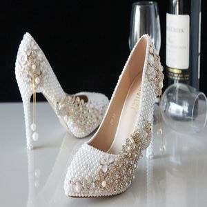 Выдающееся роскошное жемчужное блестящее стеклянную стеклянную туфли свадебные туфли свадебные туфли высокие каблуки