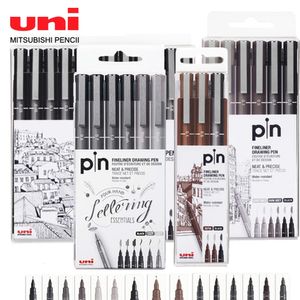 Japanese Uni Needle Gel Pen Waterproof Brush Soft Head Slash Pen Ritning Handmålad skiss Set Pin-200 Konstförsörjning 240517