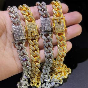 Vintage mousserande män hiphop ised ut smycken strass kristall lång isad kedjor halsband smycken guld silver miami kubansk länk ch 233y