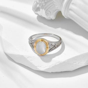 Lamoon Luxus Vintage Bijou Opal Cat Eye Stone Ring für Frauen 925 Sterling Silber Doppelfarbe K Gold plattiert antike Schmuck 240515