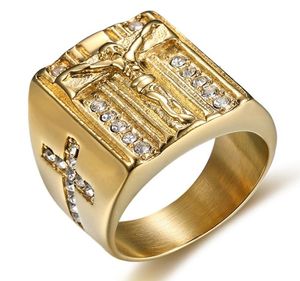 Toppkvalitet 3D Kristus Jesus Piece Cross Ring rostfritt stål Herr Fashion Chunky Finger Rings Bling Hip Hop Ring Us Size 6151685708