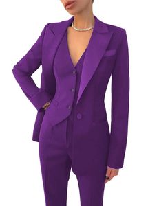 3 peças feminino de terno conjunto de lapela blazer jaqueta de negócios+colete+calça