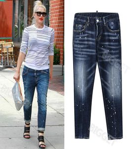 Woman Jeans NEW Design Paint Splattered Slim Fit Fading Wash Effect Denim Trousers Ladies Euro Fashion9324851