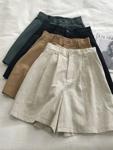 패션 빈티지 하이 허리 짧은 여성 의류에서 여성을위한 Fitshinling 라인 면화 반바지 Solid Slim Pleated Pants 240517