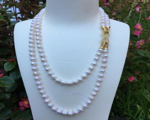 Handknutade 2Strands 78mm White Freshwater Collar Pearl Necklace Long 4555cm Fashion Jewelry5448589