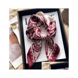 Scarves 70-70Cm Designer Letters Print Floral Silk Scarf Stripe Headband For Women Fashion Long Handle Bag Paris Shoder Tote Lage Ribb Oth0Y